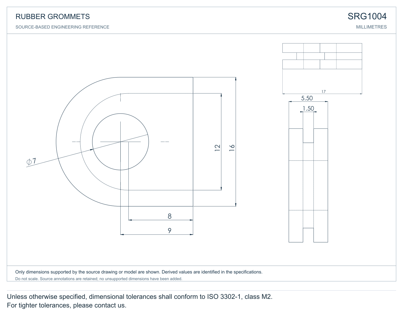Semicircle Grommets profile reference; appearance varies with size and material
