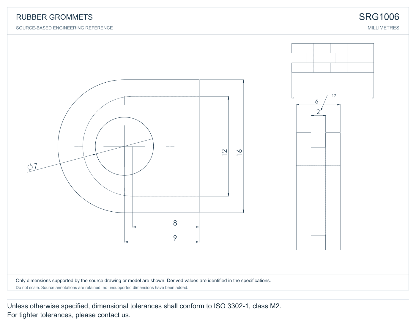 Semicircle Grommets profile reference; appearance varies with size and material