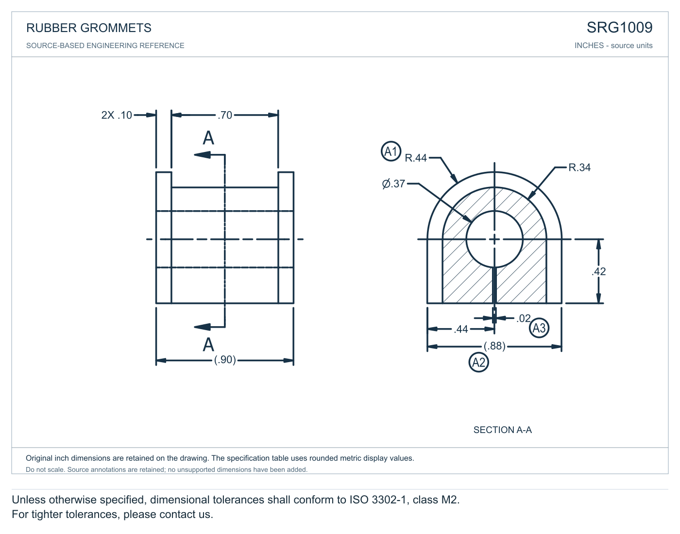 Semicircle Grommets profile reference; appearance varies with size and material